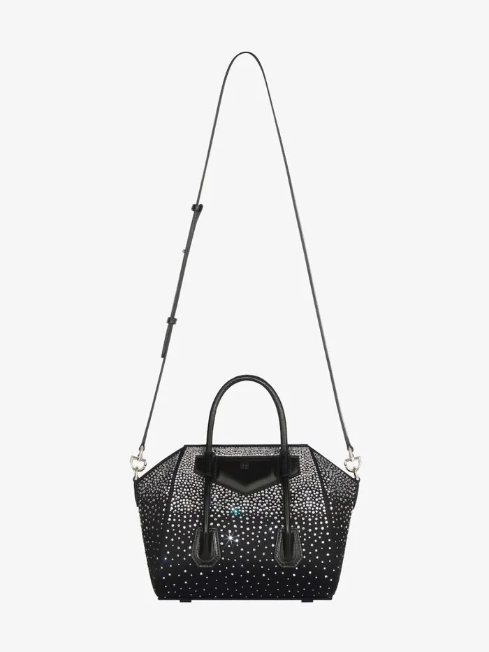 Givenchy Mini Antigona Lock Bag In Satin With Strass Black Women Crossbody Bags Givenchy Mini Antigona Lock Bag In Satin With Strass Black Women Crossbody Bags