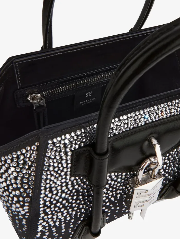 Givenchy Mini Antigona Lock Bag In Satin With Strass Black Women Crossbody Bags Givenchy Mini Antigona Lock Bag In Satin With Strass Black Women Crossbody Bags