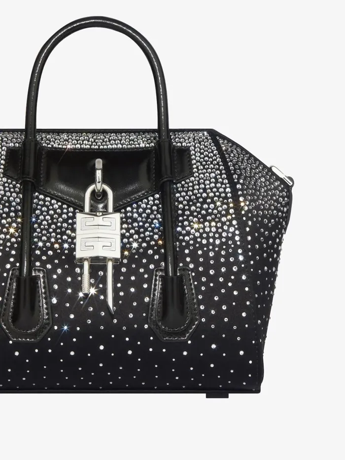 Givenchy Mini Antigona Lock Bag In Satin With Strass Black Women Crossbody Bags Givenchy Mini Antigona Lock Bag In Satin With Strass Black Women Crossbody Bags