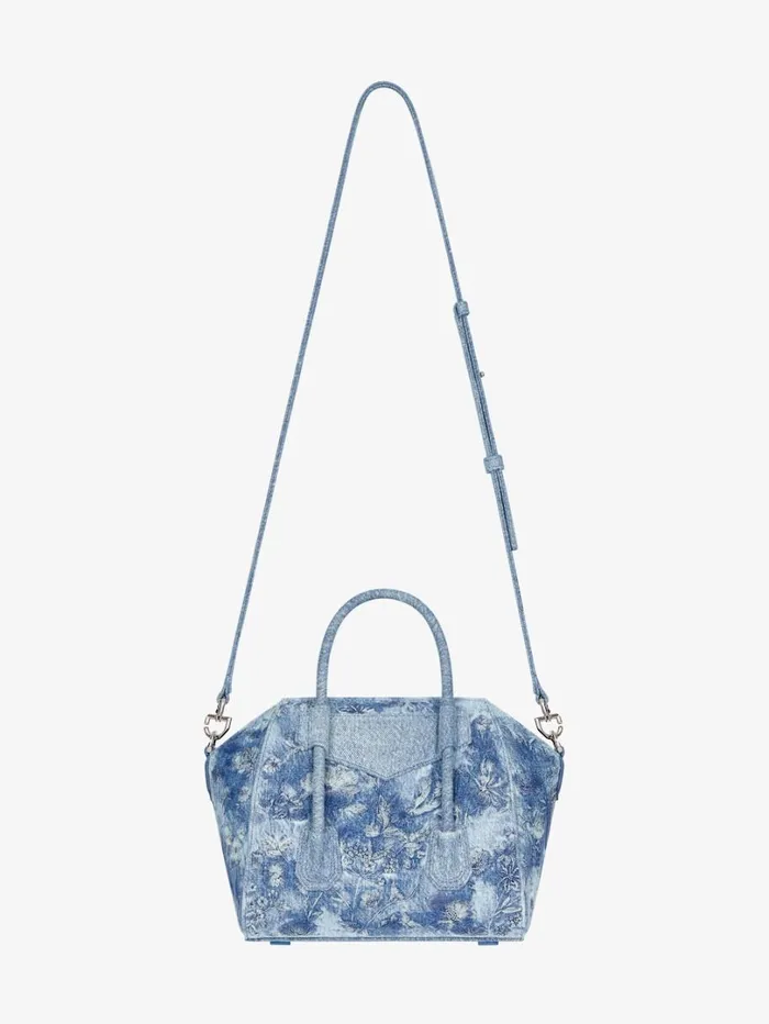 Givenchy Mini Antigona Lock Bag In Washed Embroidered Denim Medium Blue Women Crossbody Bags Givenchy Mini Antigona Lock Bag In Washed Embroidered Denim Medium Blue Women Crossbody Bags