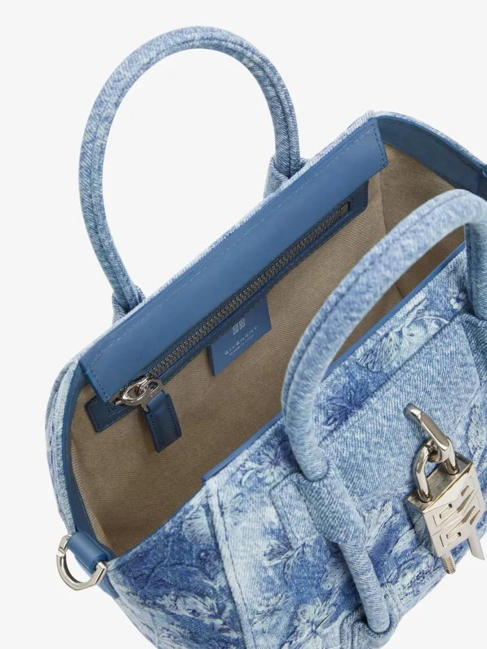 Givenchy Mini Antigona Lock Bag In Washed Embroidered Denim Medium Blue Women Crossbody Bags Givenchy Mini Antigona Lock Bag In Washed Embroidered Denim Medium Blue Women Crossbody Bags