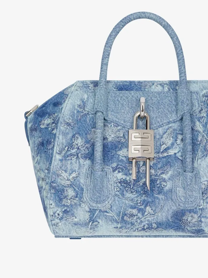Givenchy Mini Antigona Lock Bag In Washed Embroidered Denim Medium Blue Women Crossbody Bags Givenchy Mini Antigona Lock Bag In Washed Embroidered Denim Medium Blue Women Crossbody Bags