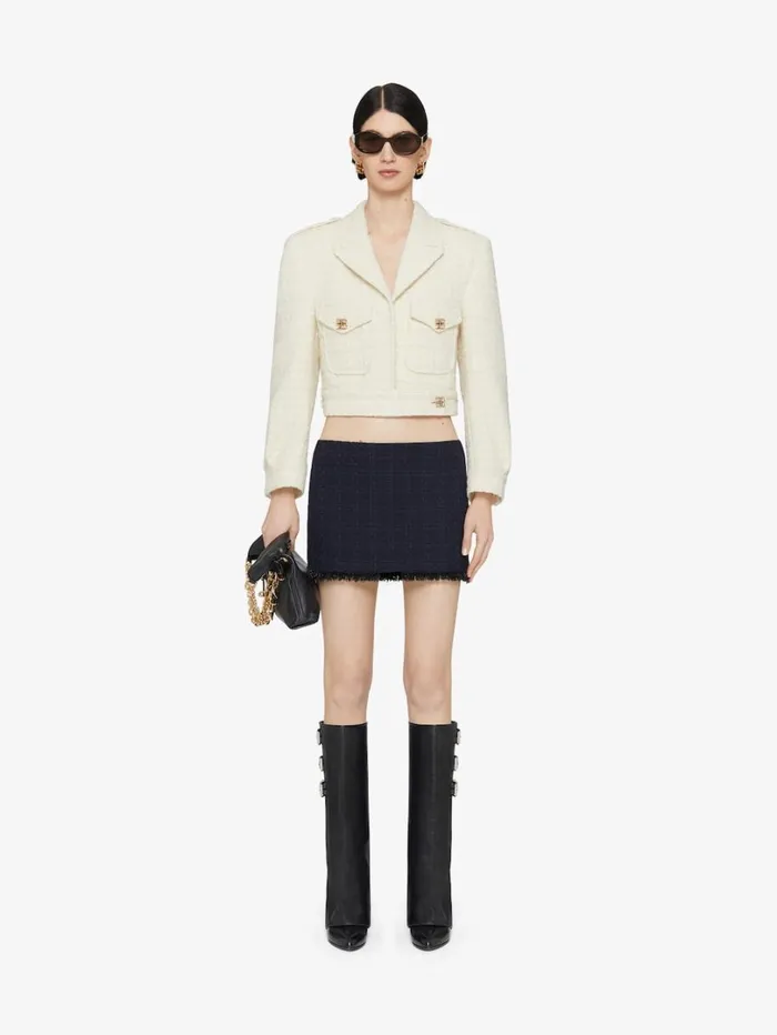 Givenchy Mini Skirt In Tweed With Pearls Dark Navy Women Skirts