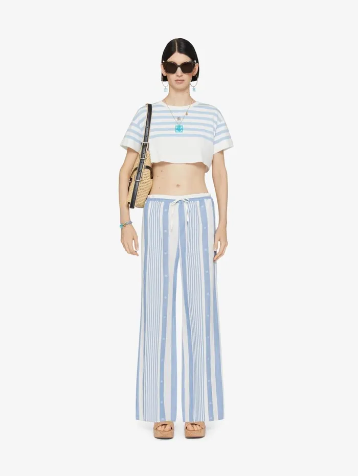 Givenchy Pants In Cotton And Linen With 4G Stripes Blueoff White Women Pants and Shorts