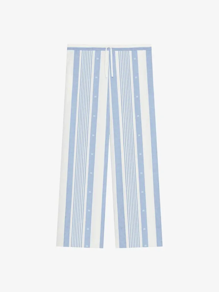 Givenchy Pants In Cotton And Linen With 4G Stripes Blueoff White Women Pants and Shorts