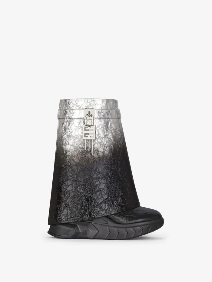Givenchy Shark Lock Biker Ankle Boots In Laminated Leather Blacksilvery Women Shark Lock