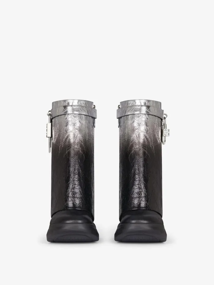 Givenchy Shark Lock Biker Ankle Boots In Laminated Leather Blacksilvery Women Shark Lock Givenchy Shark Lock Biker Ankle Boots In Laminated Leather Blacksilvery Women Shark Lock