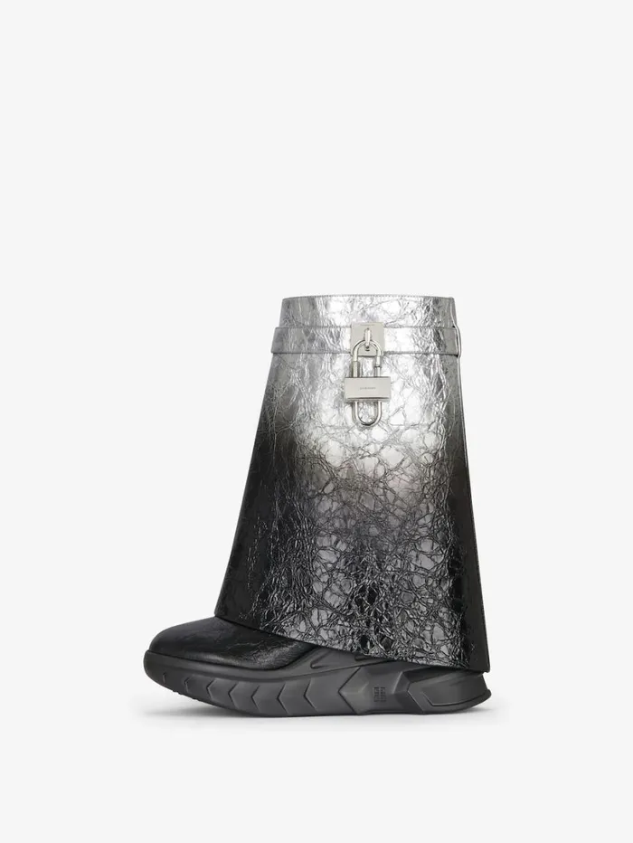 Givenchy Shark Lock Biker Ankle Boots In Laminated Leather Blacksilvery Women Shark Lock Givenchy Shark Lock Biker Ankle Boots In Laminated Leather Blacksilvery Women Shark Lock