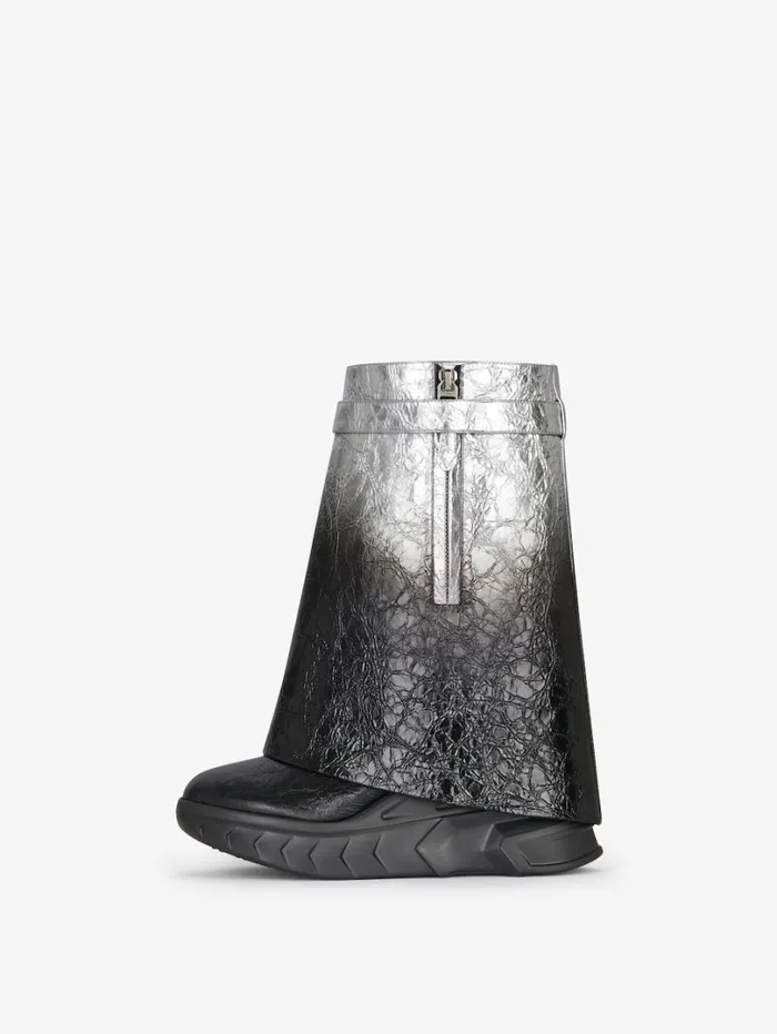 Givenchy Shark Lock Biker Ankle Boots In Laminated Leather Blacksilvery Women Shark Lock Givenchy Shark Lock Biker Ankle Boots In Laminated Leather Blacksilvery Women Shark Lock