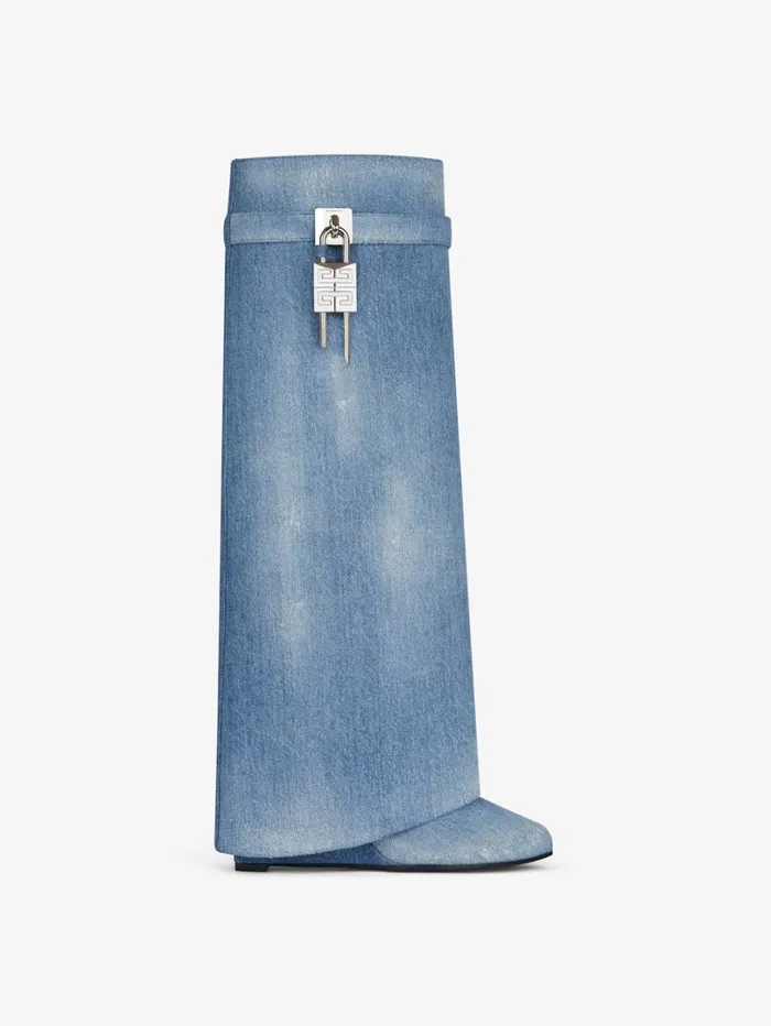 Givenchy Shark Lock Boots In Washed Denim Medium Blue Women Shark Lock