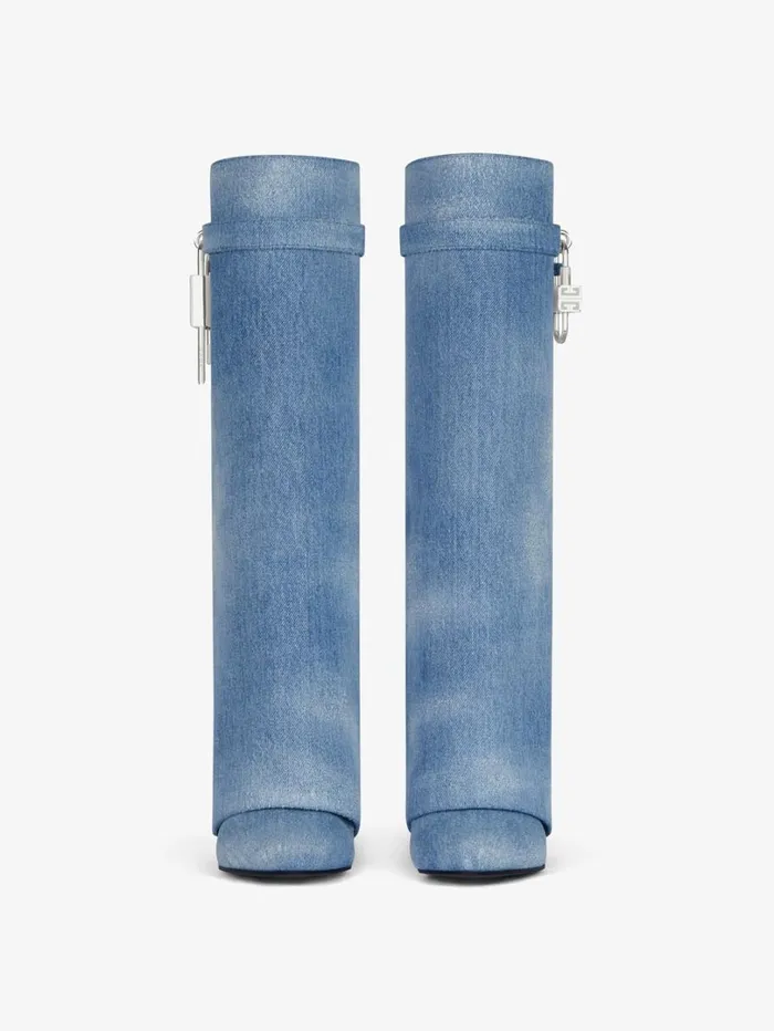 Givenchy Shark Lock Boots In Washed Denim Medium Blue Women Shark Lock Givenchy Shark Lock Boots In Washed Denim Medium Blue Women Shark Lock