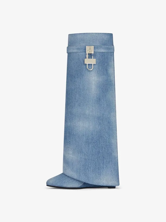 Givenchy Shark Lock Boots In Washed Denim Medium Blue Women Shark Lock Givenchy Shark Lock Boots In Washed Denim Medium Blue Women Shark Lock