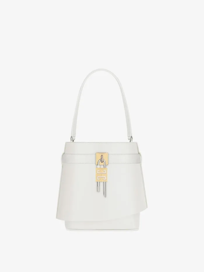 Givenchy Shark Lock Bucket Bag In Box Leather Ivory Women Crossbody Bags