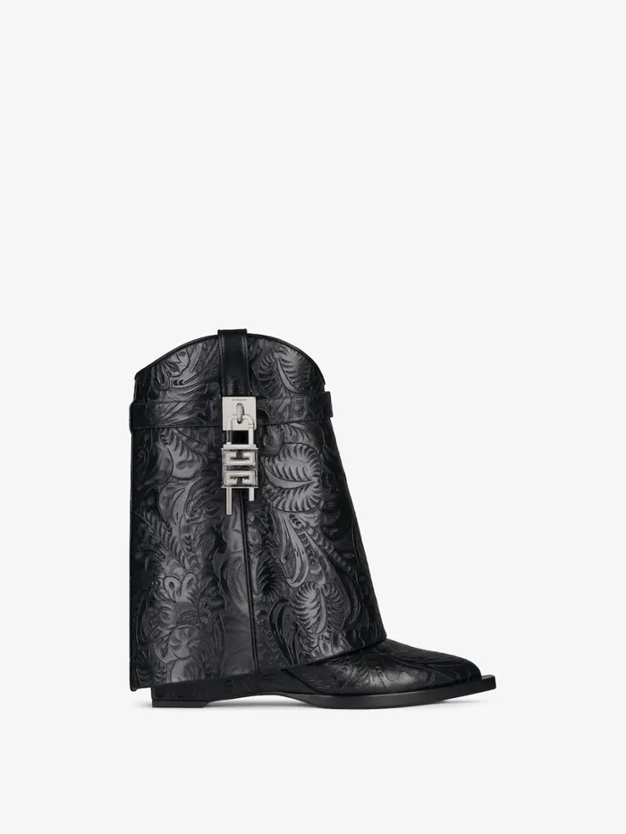 Givenchy Shark Lock Cowboy Ankle Boots In Western Leather Black Women Shark Lock Givenchy Shark Lock Cowboy Ankle Boots In Western Leather Black Women Shark Lock