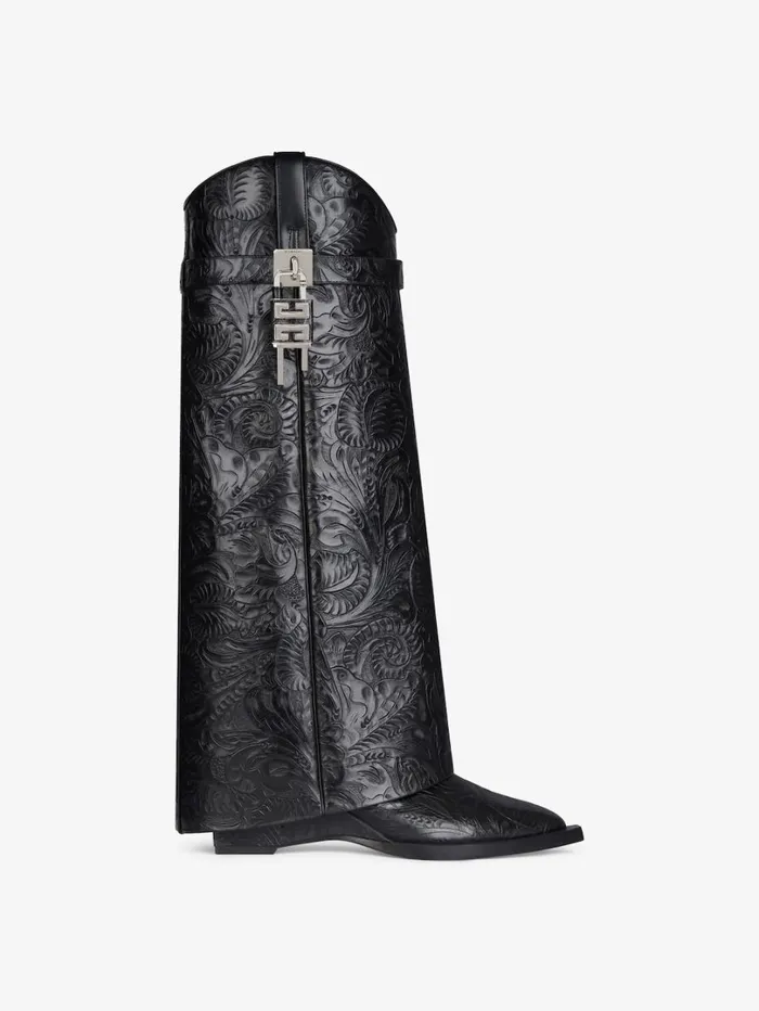 Givenchy Shark Lock Cowboy Boots In Leather With Western Pattern Black Women Shark Lock Givenchy Shark Lock Cowboy Boots In Leather With Western Pattern Black Women Shark Lock