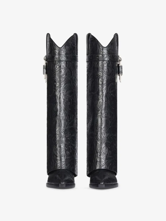 Givenchy Shark Lock Cowboy Boots In Leather With Western Pattern Black Women Shark Lock Givenchy Shark Lock Cowboy Boots In Leather With Western Pattern Black Women Shark Lock