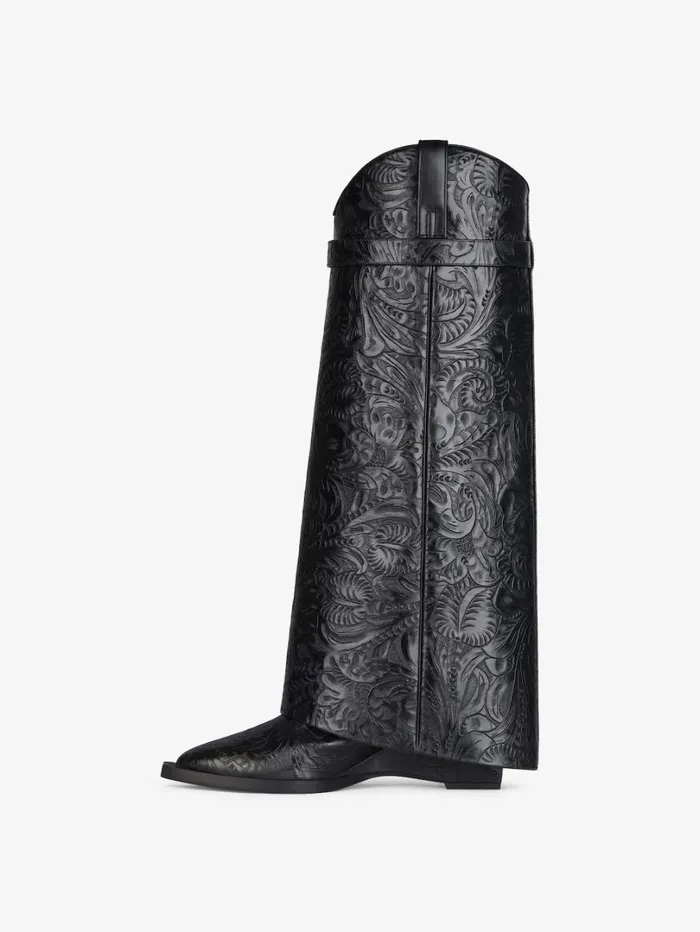Givenchy Shark Lock Cowboy Boots In Leather With Western Pattern Black Women Shark Lock Givenchy Shark Lock Cowboy Boots In Leather With Western Pattern Black Women Shark Lock