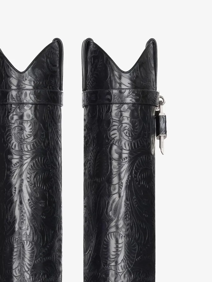 Givenchy Shark Lock Cowboy Boots In Leather With Western Pattern Black Women Shark Lock Givenchy Shark Lock Cowboy Boots In Leather With Western Pattern Black Women Shark Lock