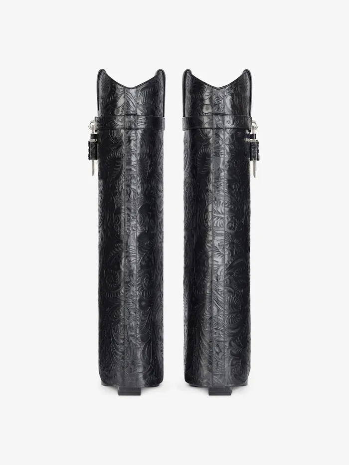 Givenchy Shark Lock Cowboy Boots In Leather With Western Pattern Black Women Shark Lock Givenchy Shark Lock Cowboy Boots In Leather With Western Pattern Black Women Shark Lock