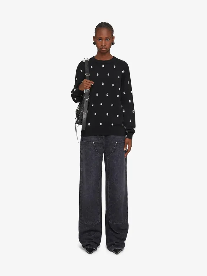 Givenchy Sweater In Cashmere With Embroidered Stones Black Women Knitwear