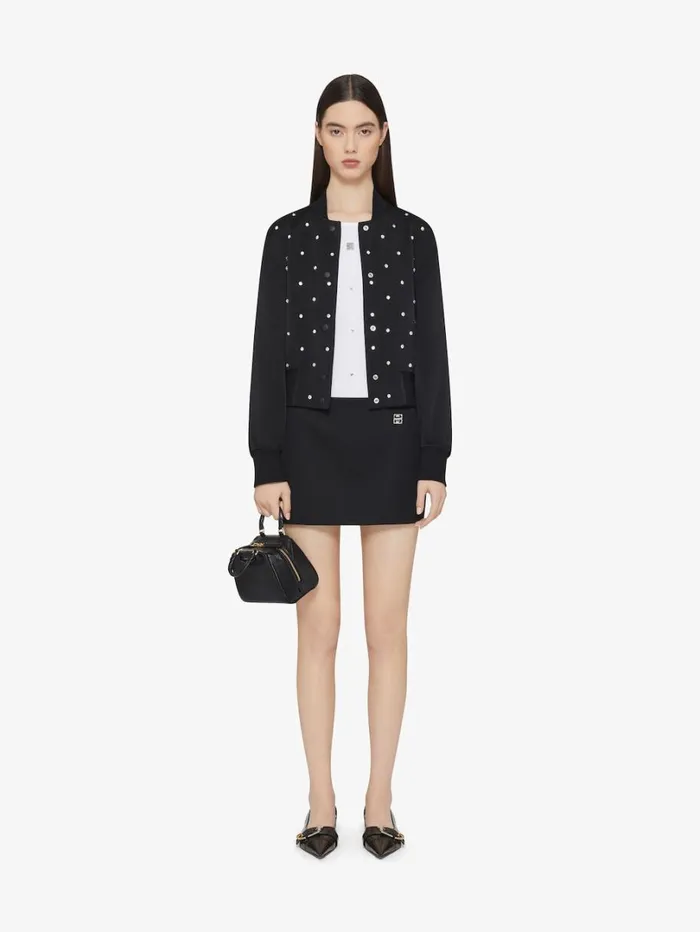 Givenchy Varsity Jacket In Crepe And Satin With Crystals Silvery Women Outerwear and Blousons Givenchy Varsity Jacket In Crepe And Satin With Crystals Silvery Women Outerwear and Blousons