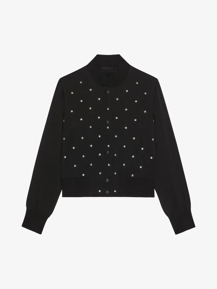 Givenchy Varsity Jacket In Crepe And Satin With Crystals Silvery Women Outerwear and Blousons