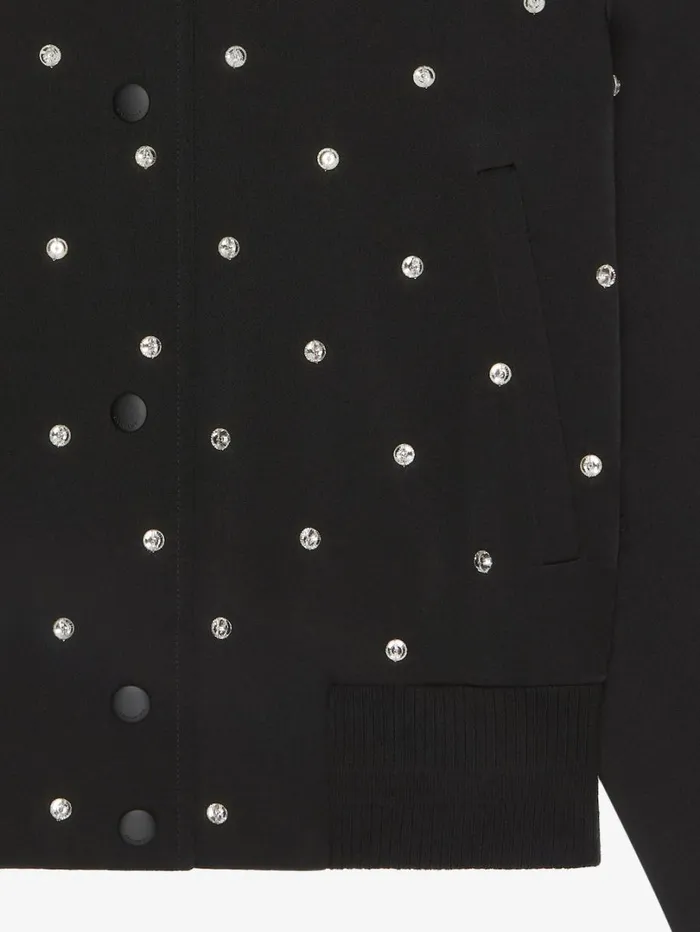 Givenchy Varsity Jacket In Crepe And Satin With Crystals Silvery Women Outerwear and Blousons