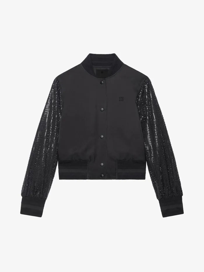 Givenchy Varsity Jacket In Silk And 4G Rhinestones Black Women Outerwear and Blousons