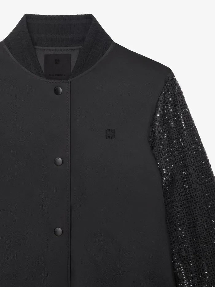 Givenchy Varsity Jacket In Silk And 4G Rhinestones Black Women Outerwear and Blousons