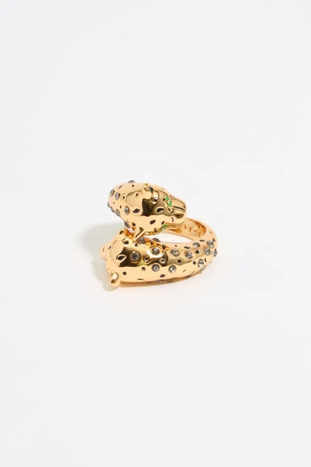 Gold And Black Panther Ring Green Women Bimba Y Lola Rings
