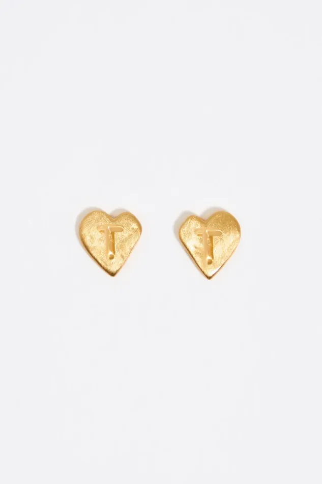 Gold Heart Letter T Earrings Gold Women Bimba Y Lola Alphabet