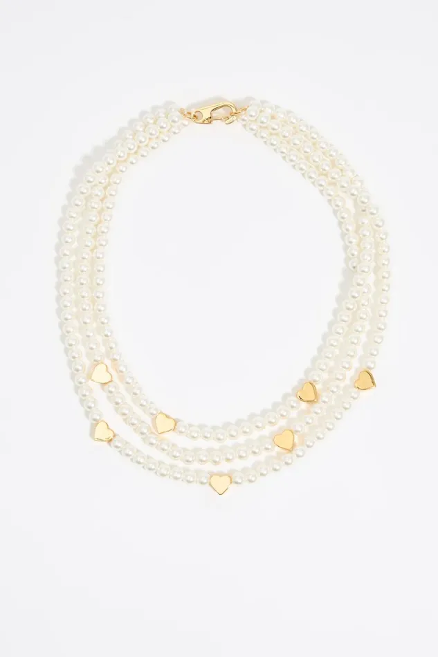 Gold Hearts And Pearls Necklace Pearl Women Bimba Y Lola Jewelry