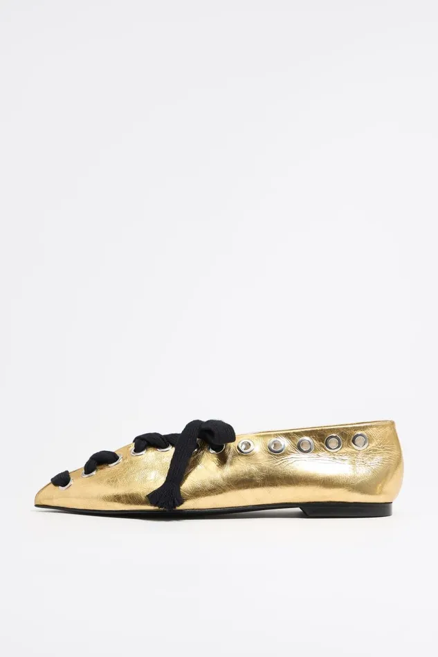 Gold Leather Laceup Ballerina Gold Women Bimba Y Lola Ballerinas