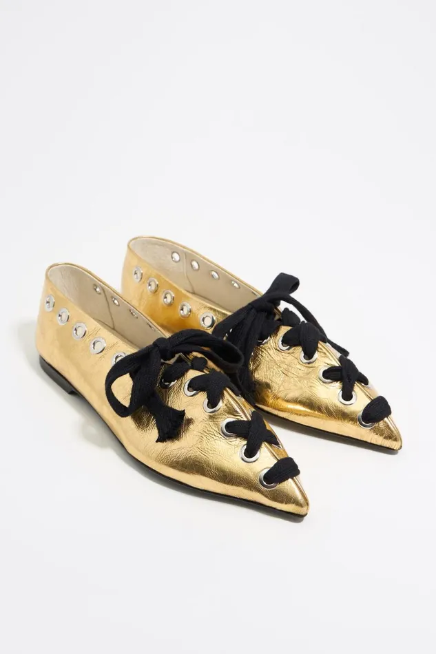 Gold Leather Laceup Ballerina Gold Women Bimba Y Lola Ballerinas Gold Leather Laceup Ballerina Gold Women Bimba Y Lola Ballerinas