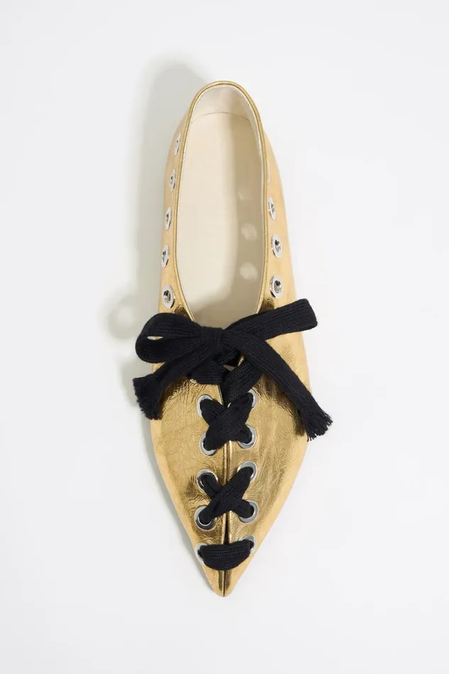 Gold Leather Laceup Ballerina Gold Women Bimba Y Lola Ballerinas Gold Leather Laceup Ballerina Gold Women Bimba Y Lola Ballerinas