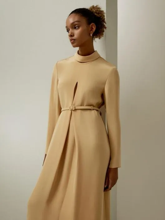 Graceful Yellow Silk ALine Midi Dress For Women Women Jumpsuits Lilysilk Dresses