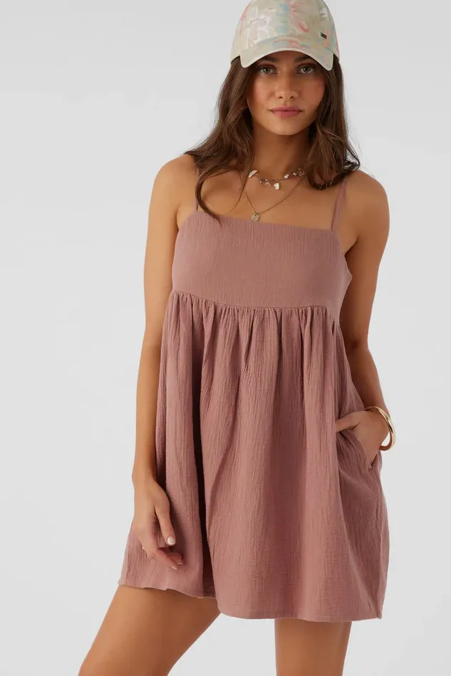 HADIA CRINKLE DOUBLE GAUZE MINI DRESS Burlwood Women O039NEILL Collections