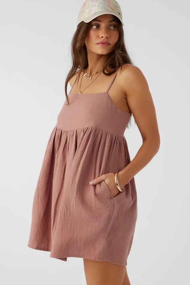 HADIA CRINKLE DOUBLE GAUZE MINI DRESS Burlwood Women O039NEILL Collections