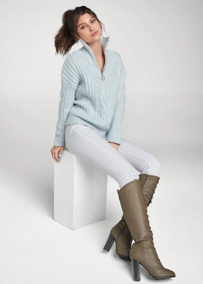 HALF ZIP SWEATER Heathered Blue Women VENUS Pullover