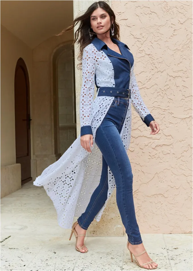 Highlow Eyelet Trench Indigo and White Women VENUS Jackets