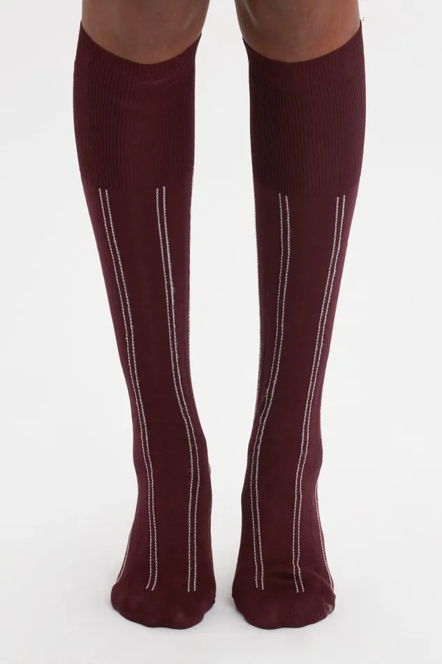 Hosiery Women Victoria Beckham Superfine Rib Socks In Burgundy