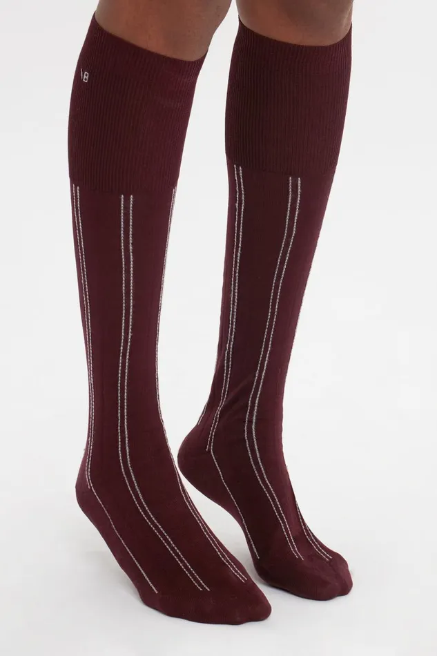 Hosiery Women Victoria Beckham Superfine Rib Socks In Burgundy