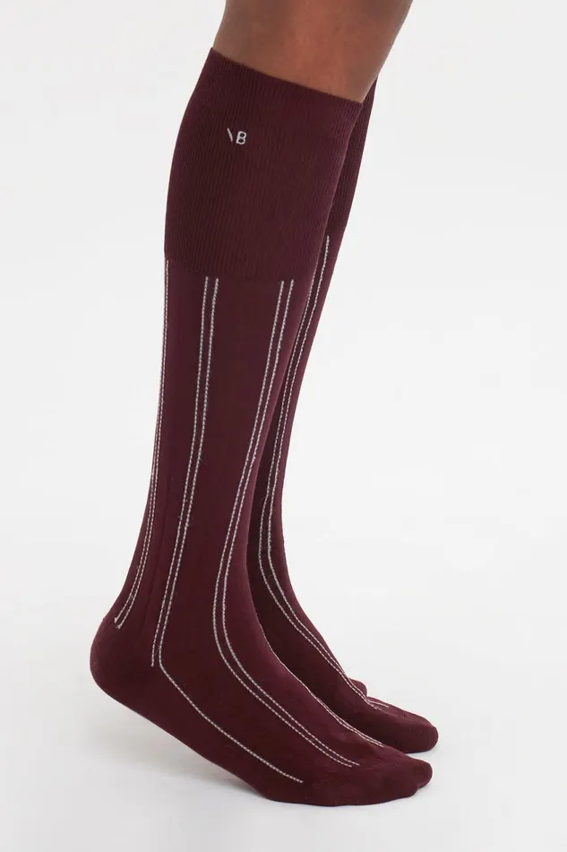 Hosiery Women Victoria Beckham Superfine Rib Socks In Burgundy
