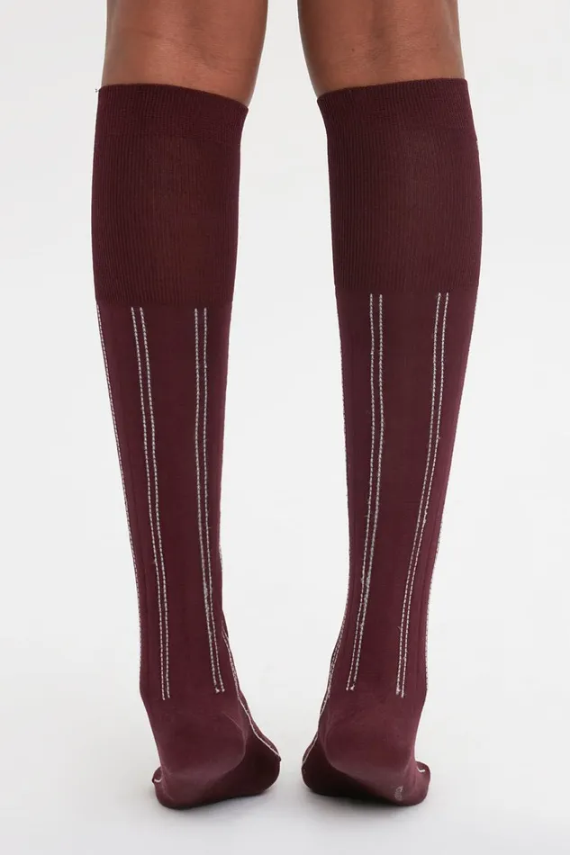 Hosiery Women Victoria Beckham Superfine Rib Socks In Burgundy
