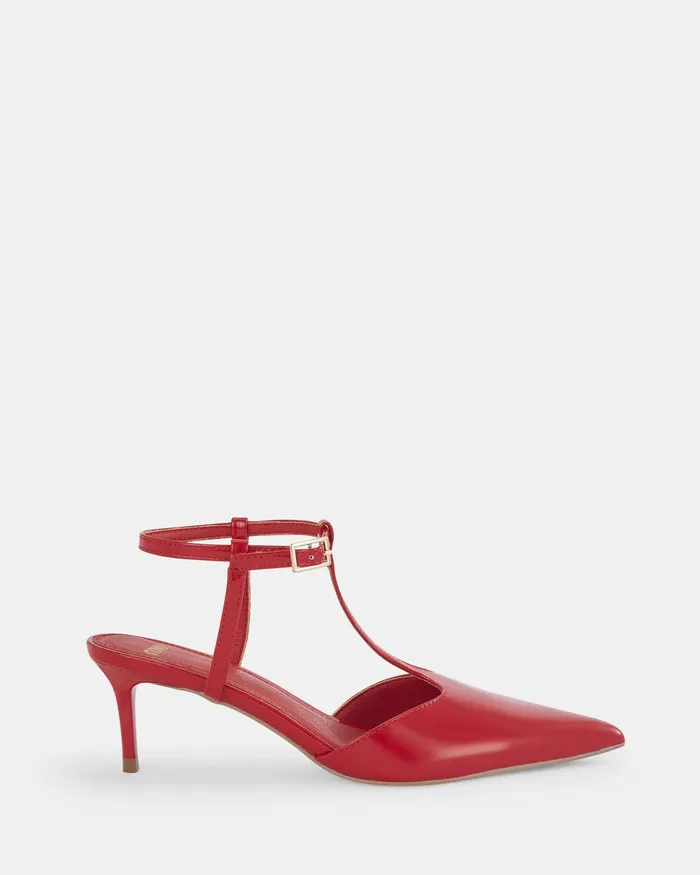 INVERGIO Red Patent Closed Toe Heels Women Party NOVO Shoes