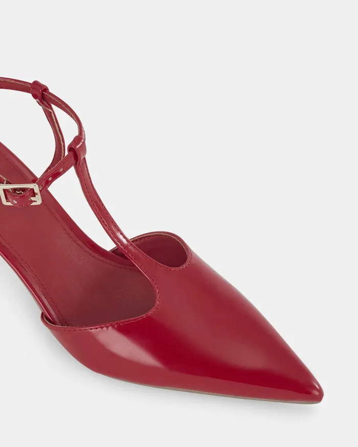 INVERGIO Red Patent Closed Toe Heels Women Party NOVO Shoes