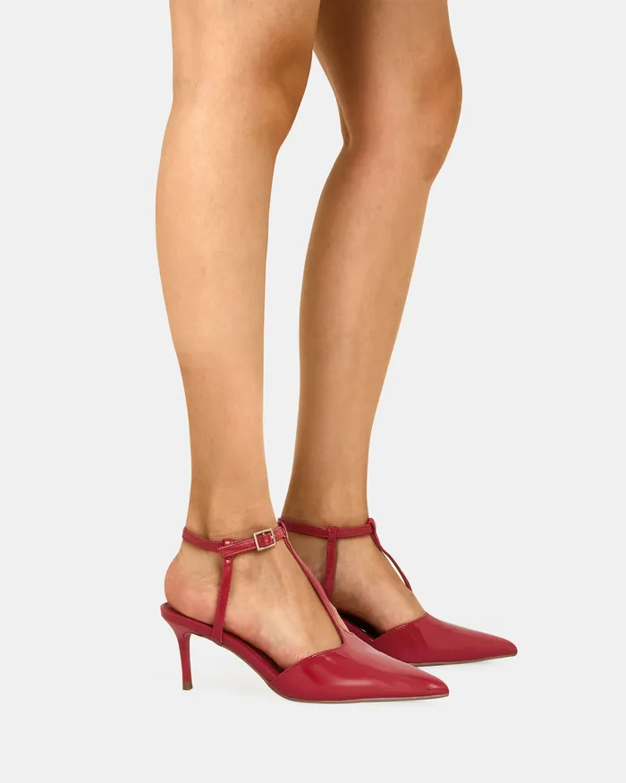 INVERGIO Red Patent Closed Toe Heels Women Party NOVO Shoes