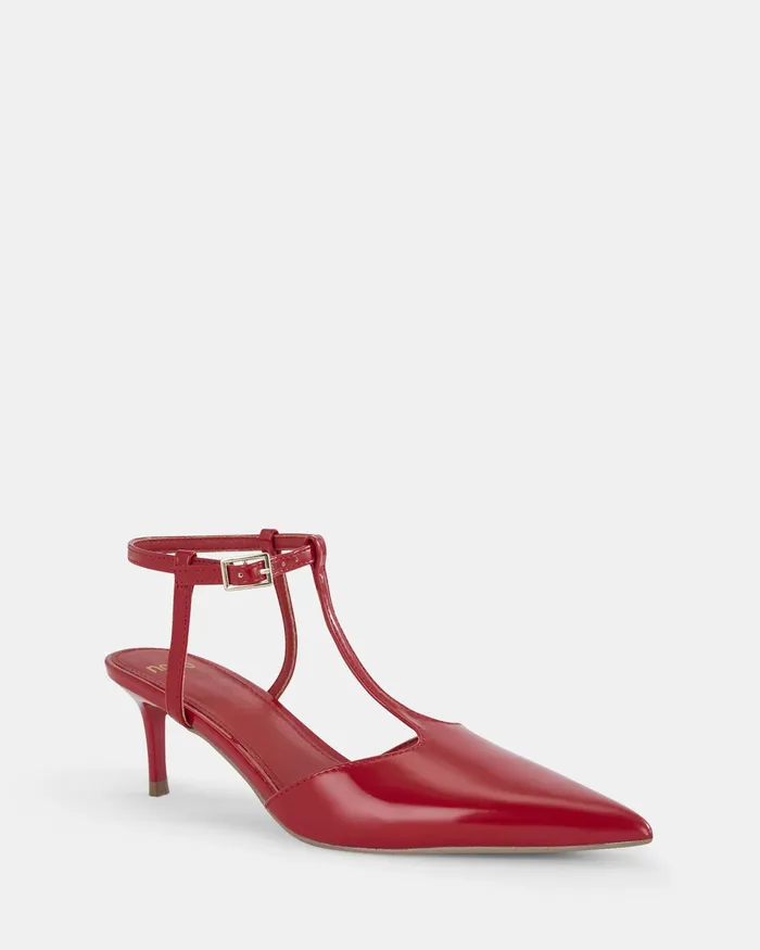 INVERGIO Red Patent Closed Toe Heels Women Party NOVO Shoes
