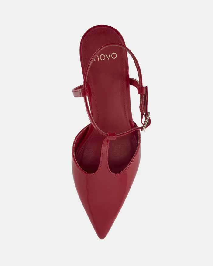 INVERGIO Red Patent Closed Toe Heels Women Party NOVO Shoes