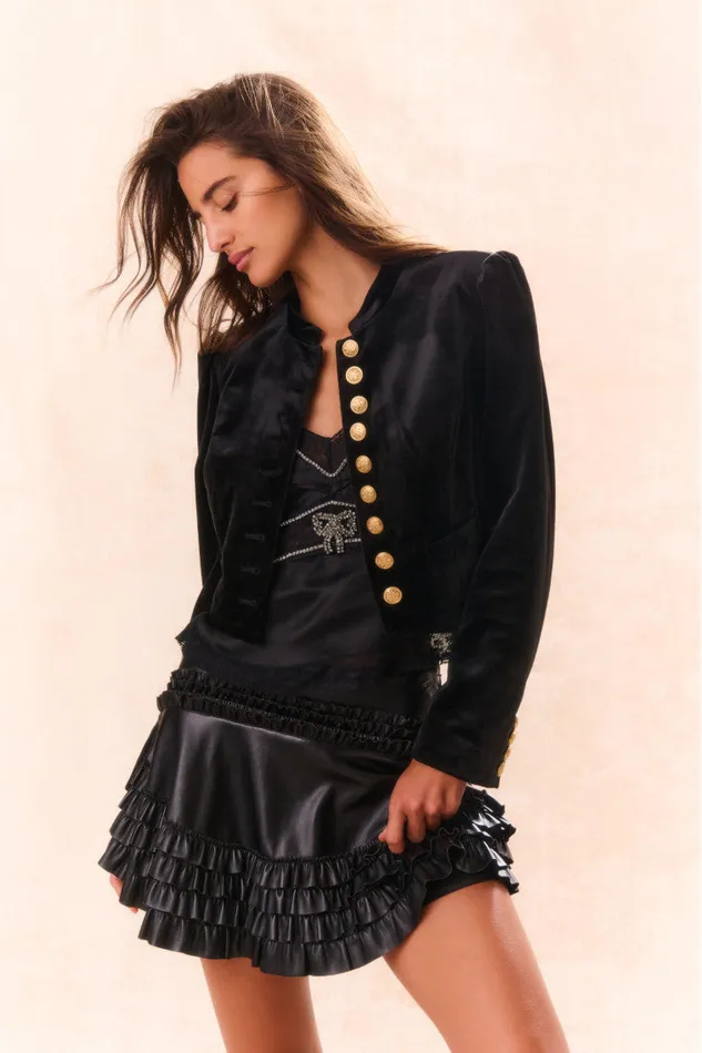 Jackets and Coats Women LoveShackFancy Pendine Velvet Military Jacket Black